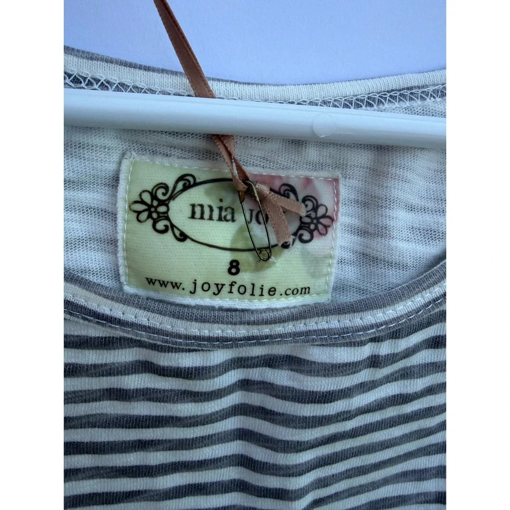 Mia Joy Joyfolie Girls Maya Top Gray Stripe Pleated High Low Shirt‎ Size 8 NWT